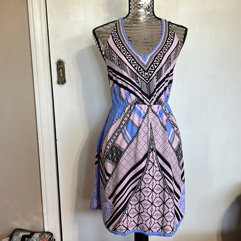 PeachPuff Tribal A-Line Purple & Blue Summer Dress - Size Medium